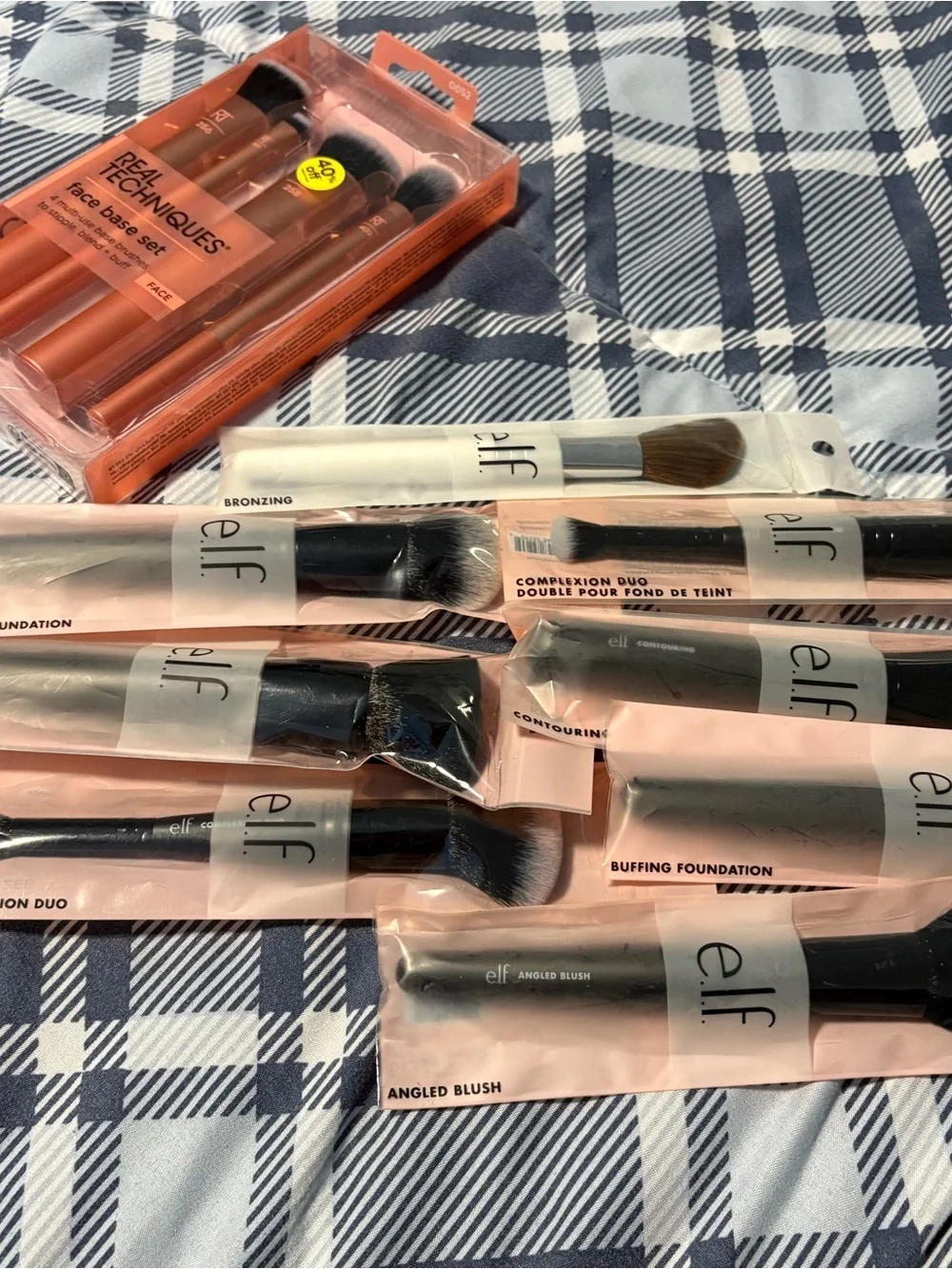 e.l.f. Makeup Brush Set - Black Handles & Real Techniques Face brushes